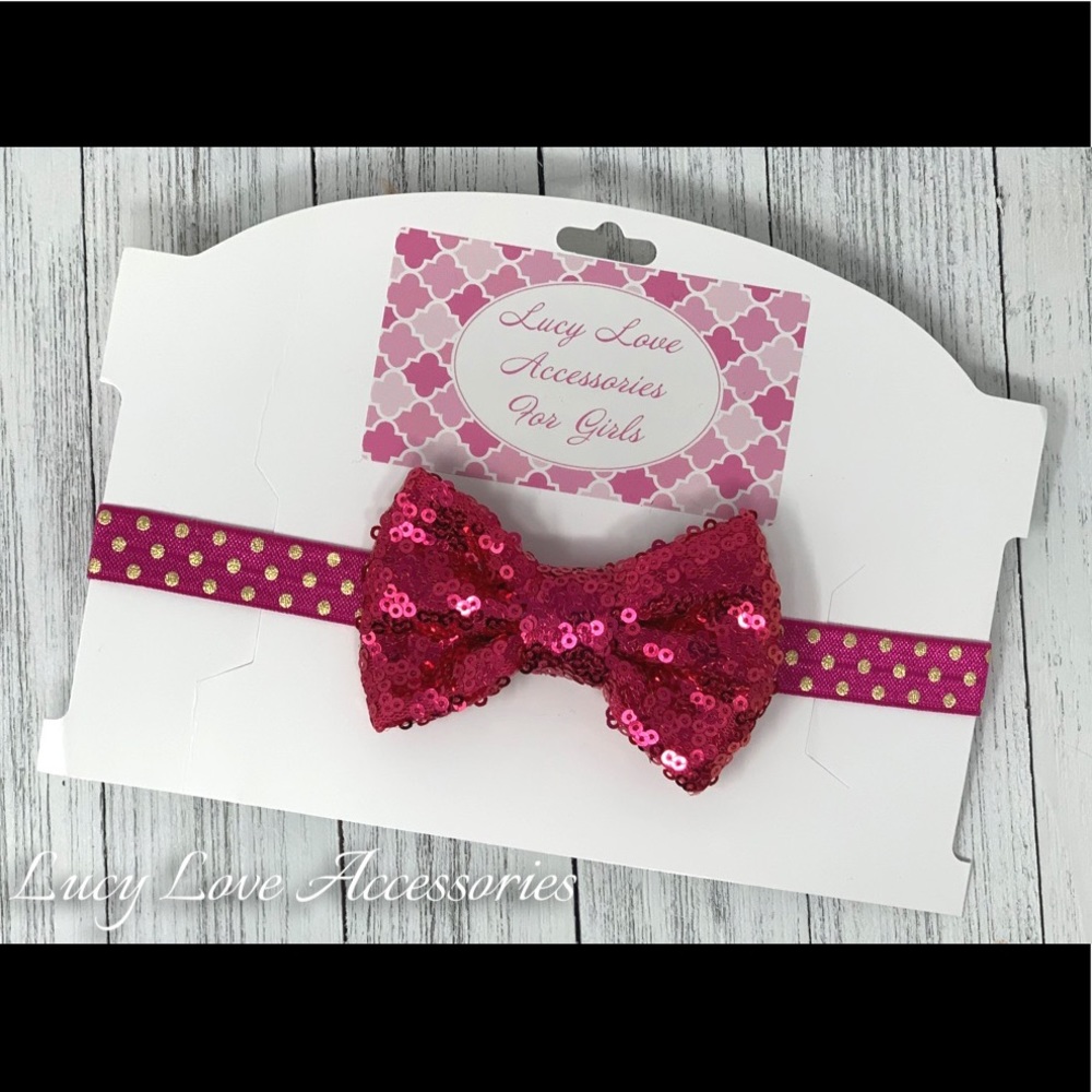 Handmade pink sparkly bow headband! Made to fit!